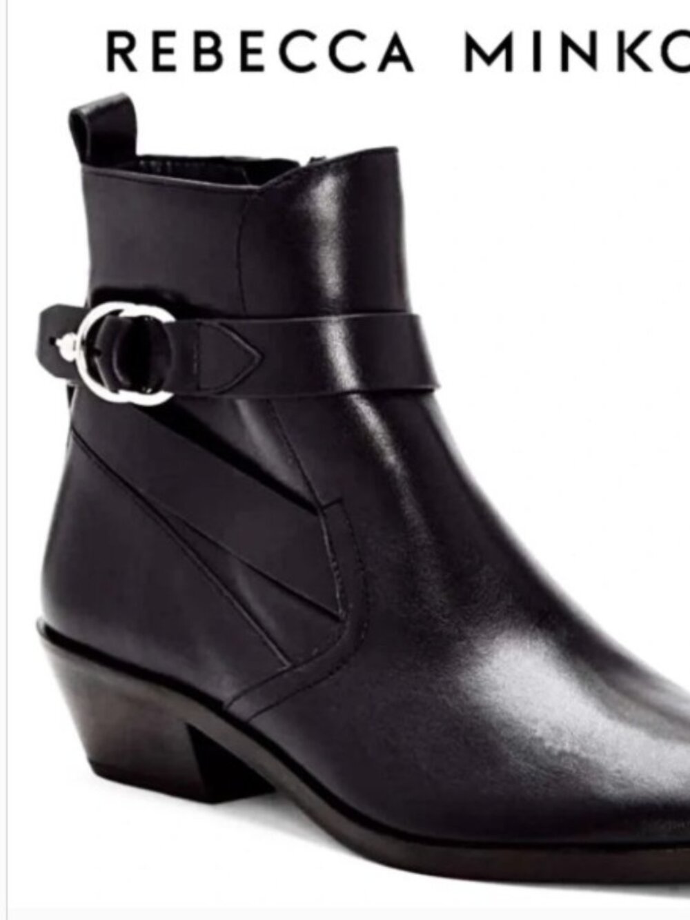 Rebecca Minkoff Black Pointed-Toe Leather Bootie w/ Side Buckle Detail Size 7.5